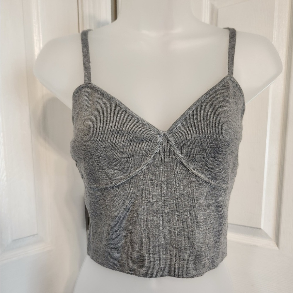 Gray Ribbed Knit Women's Crop Top